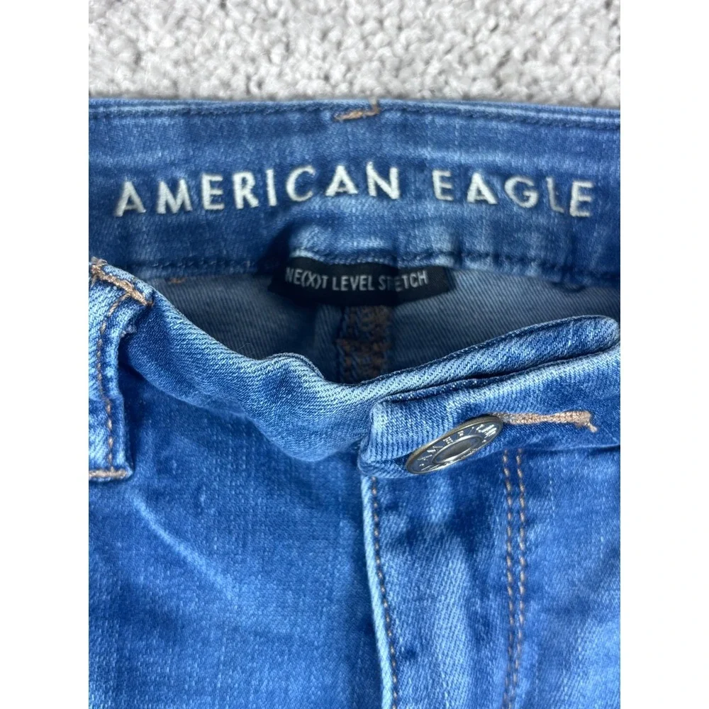 American Eagle Ne(X)t Level Stretch Jeggings‎ Blue Wash Distressed Hem Size 2